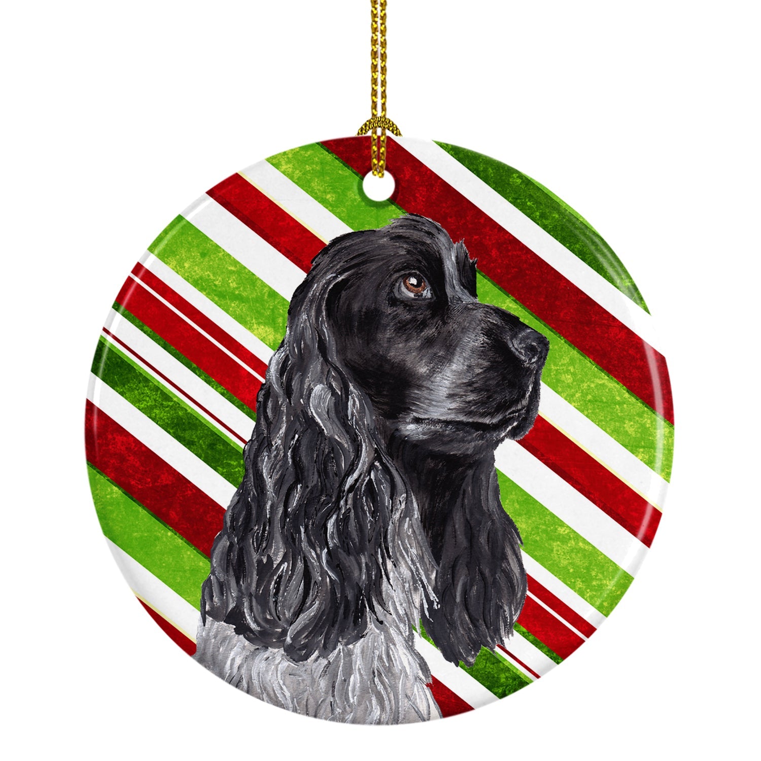 Black Cocker Spaniel Candy Cane Christmas Ceramic Ornament Christmas Tree Hanging Decorations for Home Christmas Holiday, Party, Gift, 3 in, Multicolor