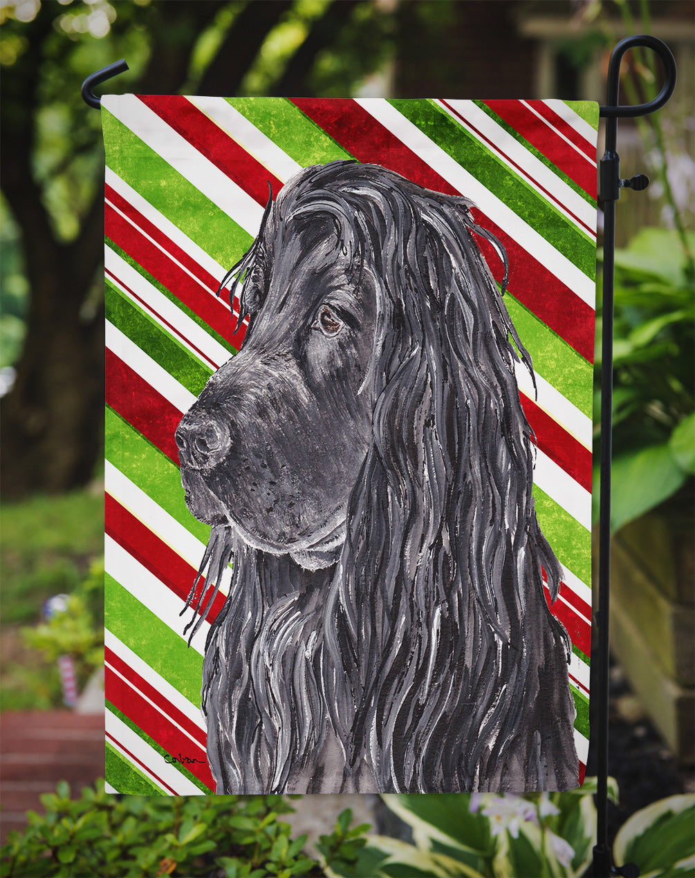 Black Cocker Spaniel Candy Cane Christmas Garden Flag Mailbox Decorative Yard Banner Outside Patio Artwork for Flower Beds, Garden Size, Multicolor