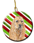 Buff Cocker Spaniel Candy Cane Christmas Ceramic Ornament Christmas Tree Hanging Decorations for Home Christmas Holiday, Party, Gift, 3 in, Multicolor