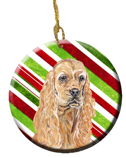 Buff Cocker Spaniel Candy Cane Christmas Ceramic Ornament Christmas Tree Hanging Decorations for Home Christmas Holiday, Party, Gift, 3 in, Multicolor