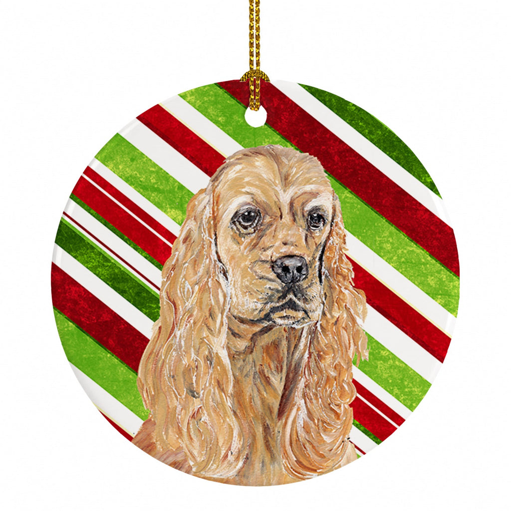 Buff Cocker Spaniel Candy Cane Christmas Ceramic Ornament Christmas Tree Hanging Decorations for Home Christmas Holiday, Party, Gift, 3 in, Multicolor