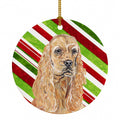 Buff Cocker Spaniel Candy Cane Christmas Ceramic Ornament Christmas Tree Hanging Decorations for Home Christmas Holiday, Party, Gift, 3 in, Multicolor