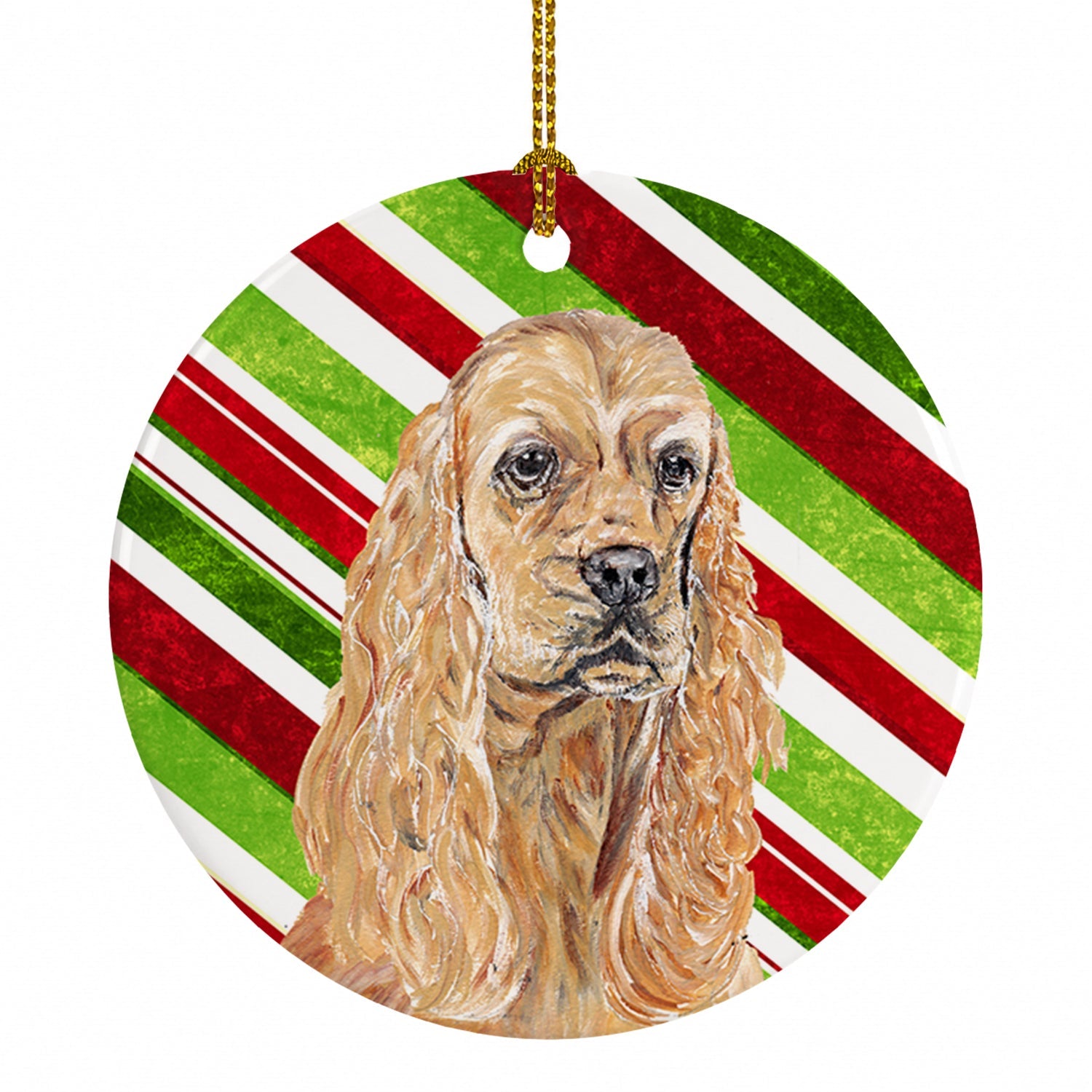 Buff Cocker Spaniel Candy Cane Christmas Ceramic Ornament Christmas Tree Hanging Decorations for Home Christmas Holiday, Party, Gift, 3 in, Multicolor