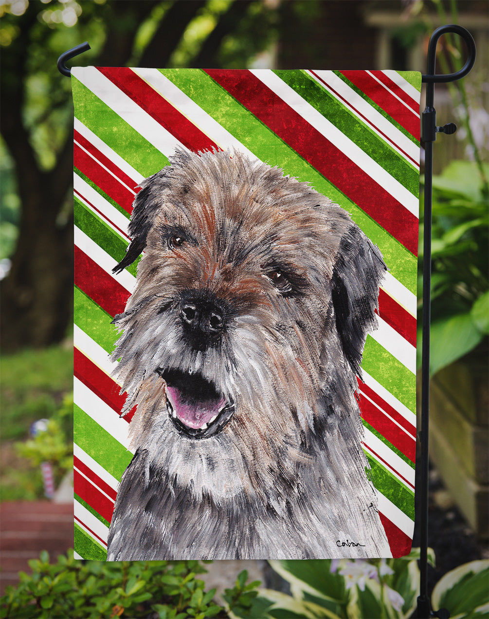 Border Terrier Candy Cane Christmas Garden Flag Mailbox Decorative Yard Banner Outside Patio Artwork for Flower Beds, Garden Size, Multicolor