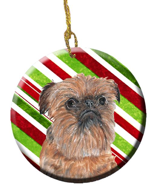 Brussels Griffon Candy Cane Christmas Ceramic Ornament Christmas Tree Hanging Decorations for Home Christmas Holiday, Party, Gift, 3 in, Multicolor