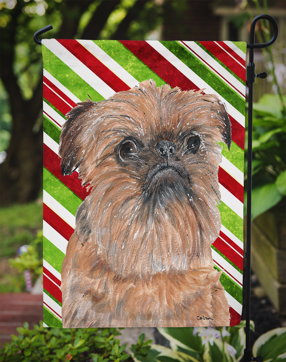 Brussels Griffon Candy Cane Christmas Garden Flag Mailbox Decorative Yard Banner Outside Patio Artwork for Flower Beds, Garden Size, Multicolor