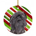 Brussels Griffon Candy Cane Christmas Ceramic Ornament Christmas Tree Hanging Decorations for Home Christmas Holiday, Party, Gift, 3 in, Multicolor