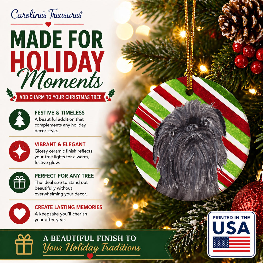 Brussels Griffon Candy Cane Christmas Ceramic Ornament Christmas Tree Hanging Decorations for Home Christmas Holiday, Party, Gift, 3 in, Multicolor