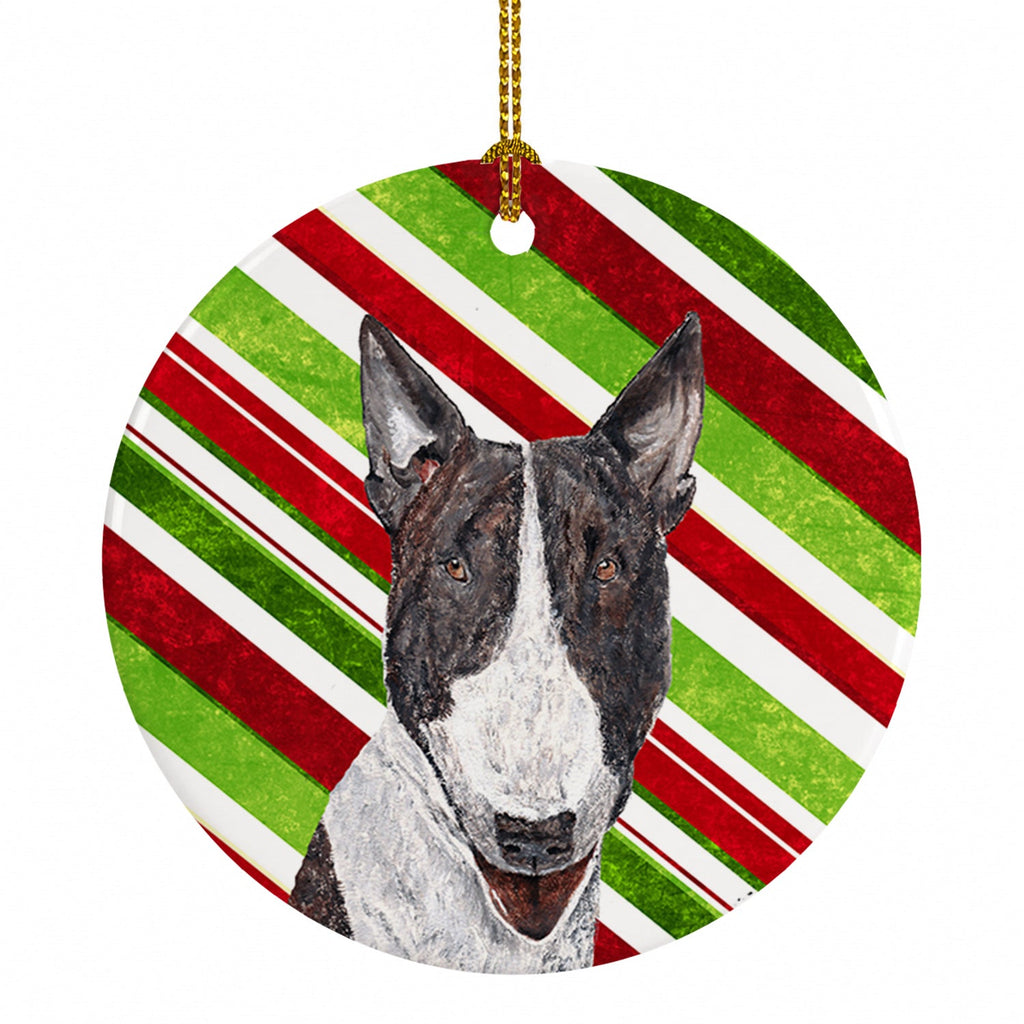 Bull Terrier Candy Cane Christmas Ceramic Ornament Christmas Tree Hanging Decorations for Home Christmas Holiday, Party, Gift, 3 in, Multicolor