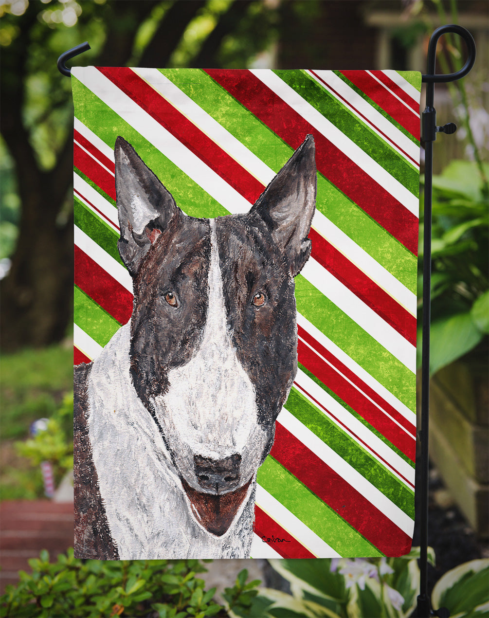 Bull Terrier Candy Cane Christmas Garden Flag Mailbox Decorative Yard Banner Outside Patio Artwork for Flower Beds, Garden Size, Multicolor