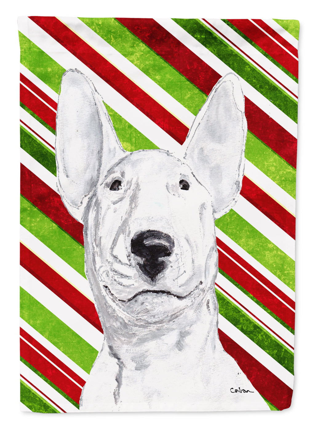 Bull Terrier Candy Cane Christmas Garden Flag Mailbox Decorative Yard Banner Outside Patio Artwork for Flower Beds, Garden Size, Multicolor