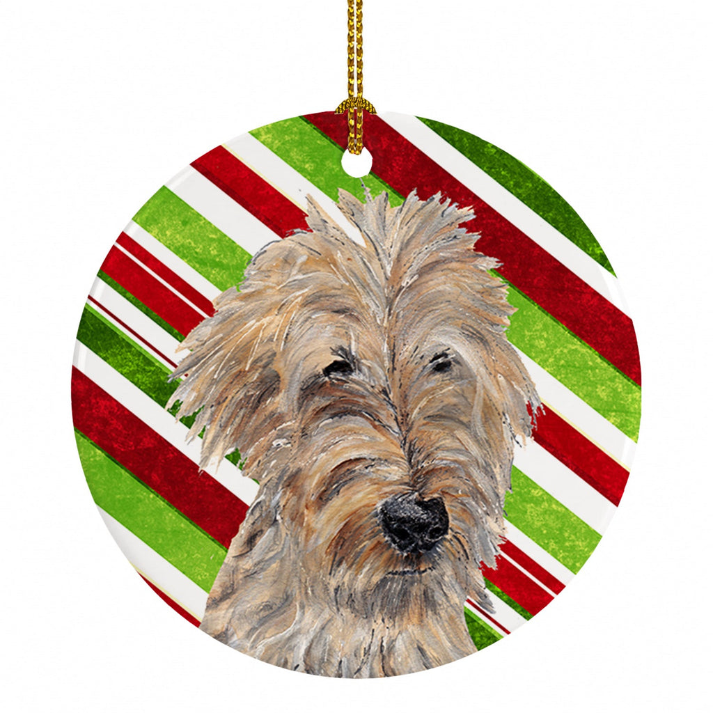 Golden Doodle Candy Cane Christmas Ceramic Ornament Christmas Tree Hanging Decorations for Home Christmas Holiday, Party, Gift, 3 in, Multicolor