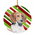 English Foxhound Candy Cane Christmas Ceramic Ornament Christmas Tree Hanging Decorations for Home Christmas Holiday, Party, Gift, 3 in, Multicolor
