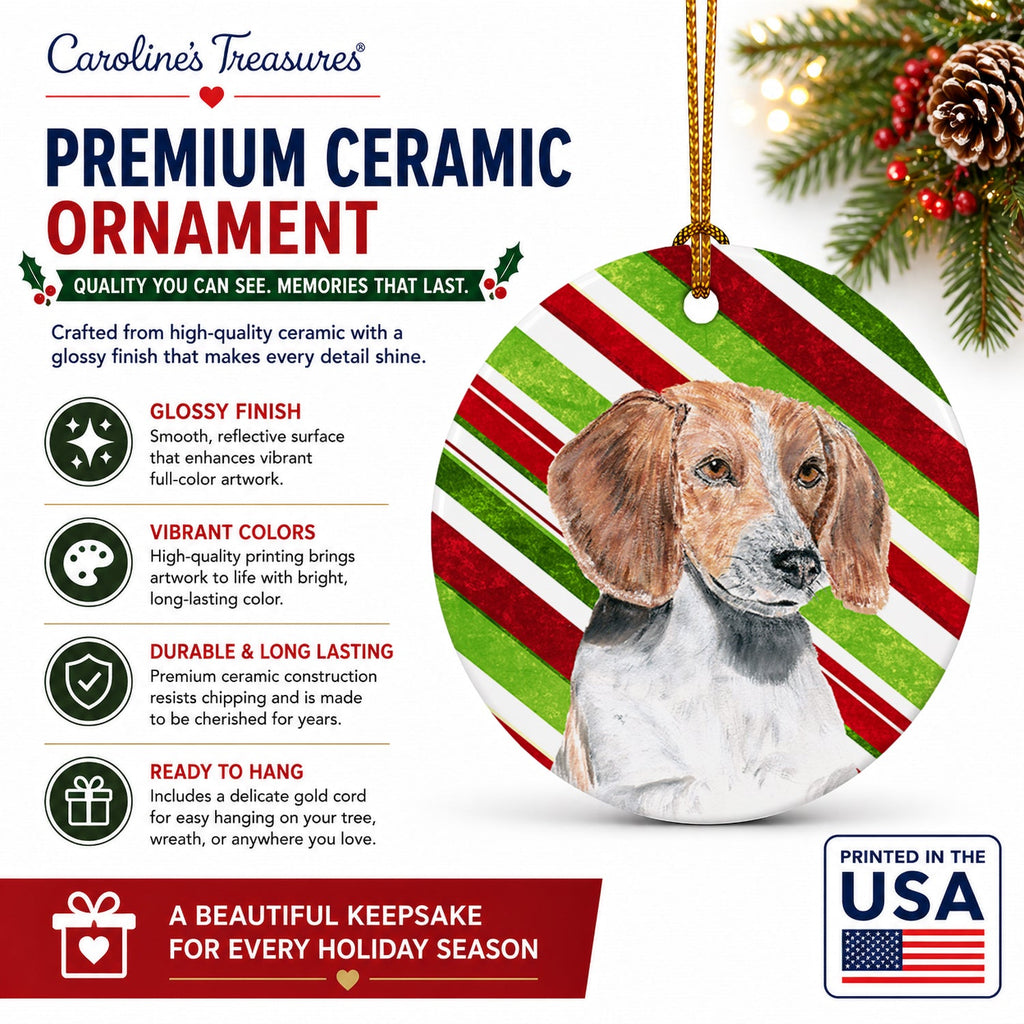 English Foxhound Candy Cane Christmas Ceramic Ornament Christmas Tree Hanging Decorations for Home Christmas Holiday, Party, Gift, 3 in, Multicolor