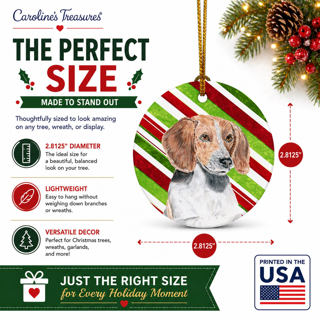 English Foxhound Candy Cane Christmas Ceramic Ornament Christmas Tree Hanging Decorations for Home Christmas Holiday, Party, Gift, 3 in, Multicolor