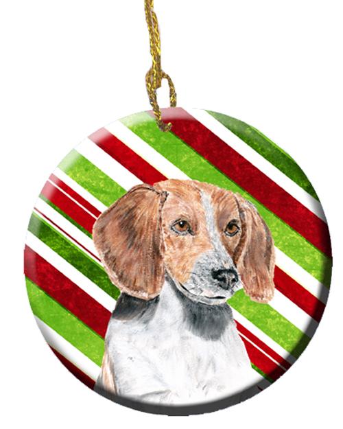 English Foxhound Candy Cane Christmas Ceramic Ornament Christmas Tree Hanging Decorations for Home Christmas Holiday, Party, Gift, 3 in, Multicolor