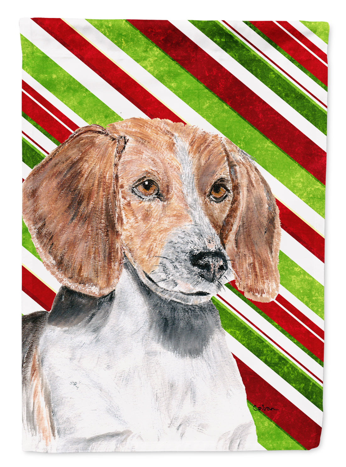 English Foxhound Candy Cane Christmas Garden Flag Mailbox Decorative Yard Banner Outside Patio Artwork for Flower Beds, Garden Size, Multicolor