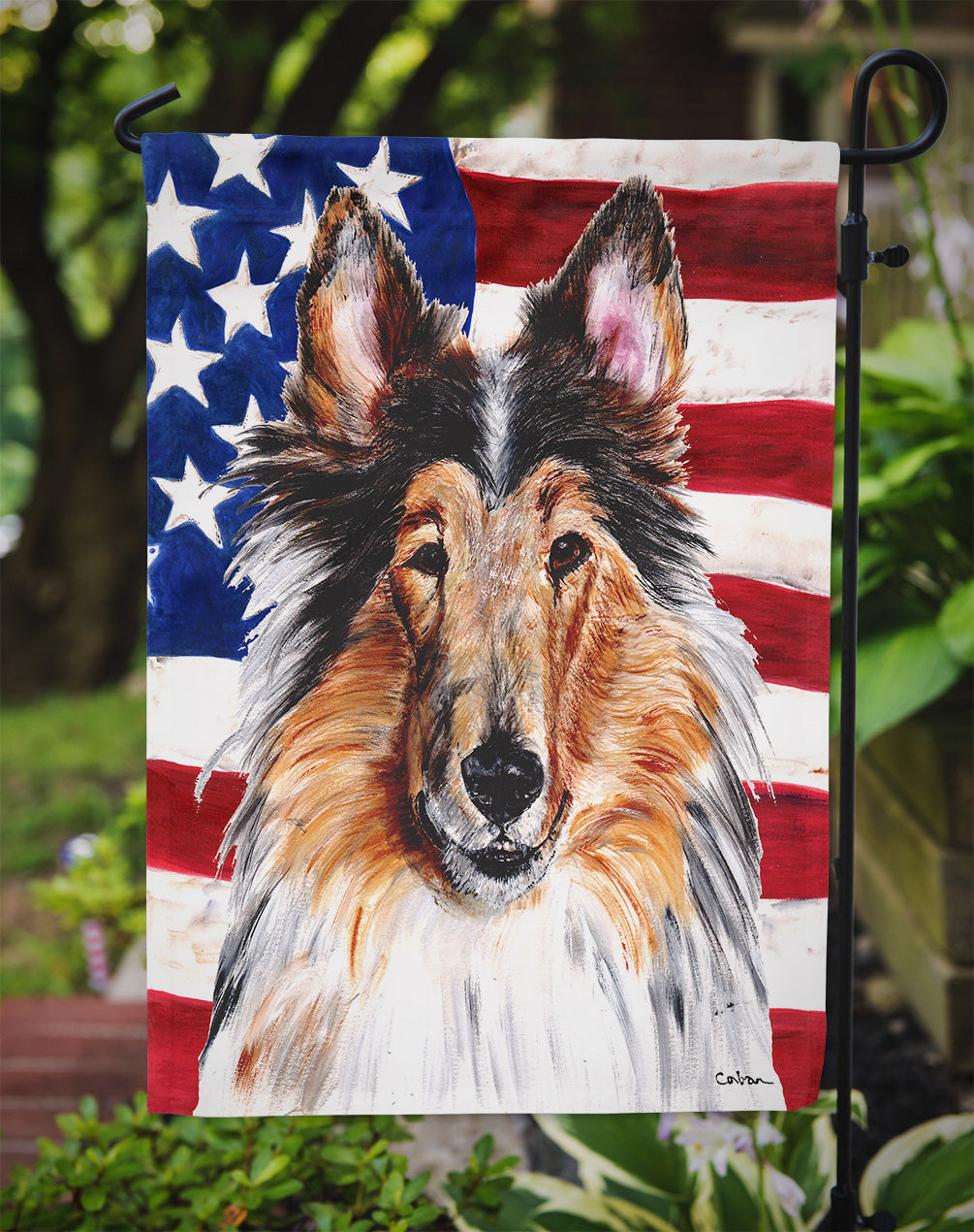 Collie with American Flag USA Garden Flag Mailbox Decorative Yard Banner Outside Patio Artwork for Flower Beds, Garden Size, Multicolor