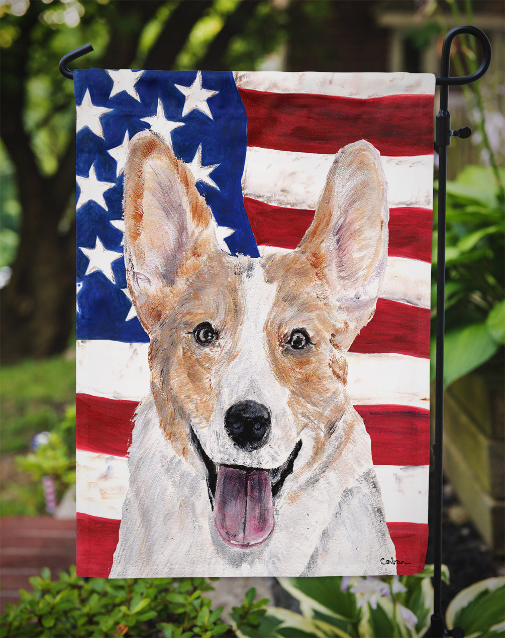 Cardigan Corgi with American Flag USA Garden Flag Mailbox Decorative Yard Banner Outside Patio Artwork for Flower Beds, Garden Size, Multicolor