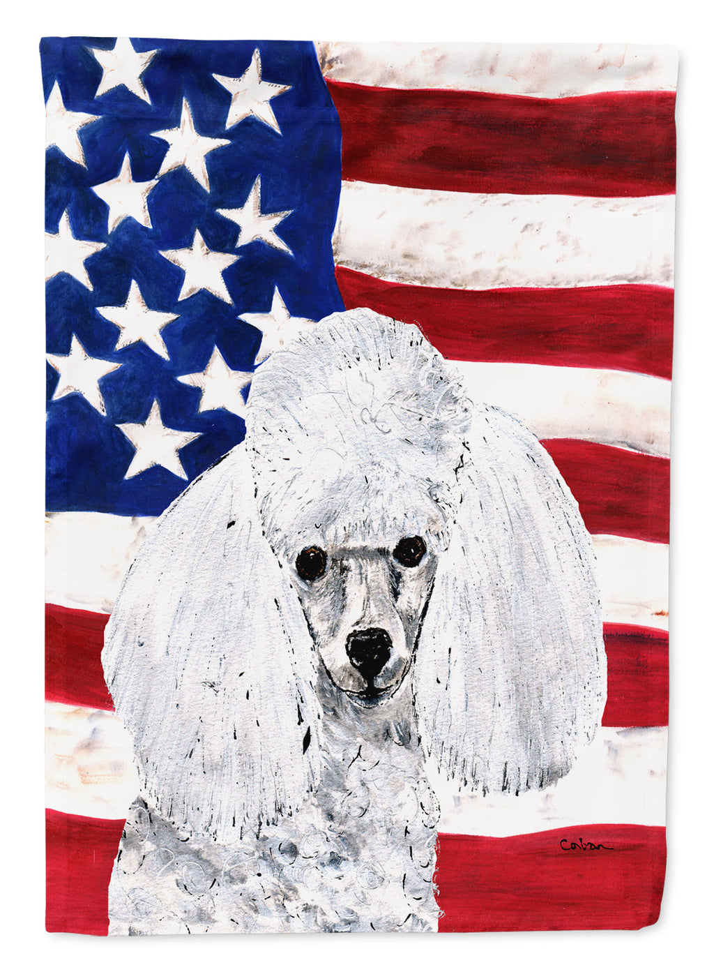 White Toy Poodle with American Flag USA Garden Flag Mailbox Decorative Yard Banner Outside Patio Artwork for Flower Beds, Garden Size, Multicolor