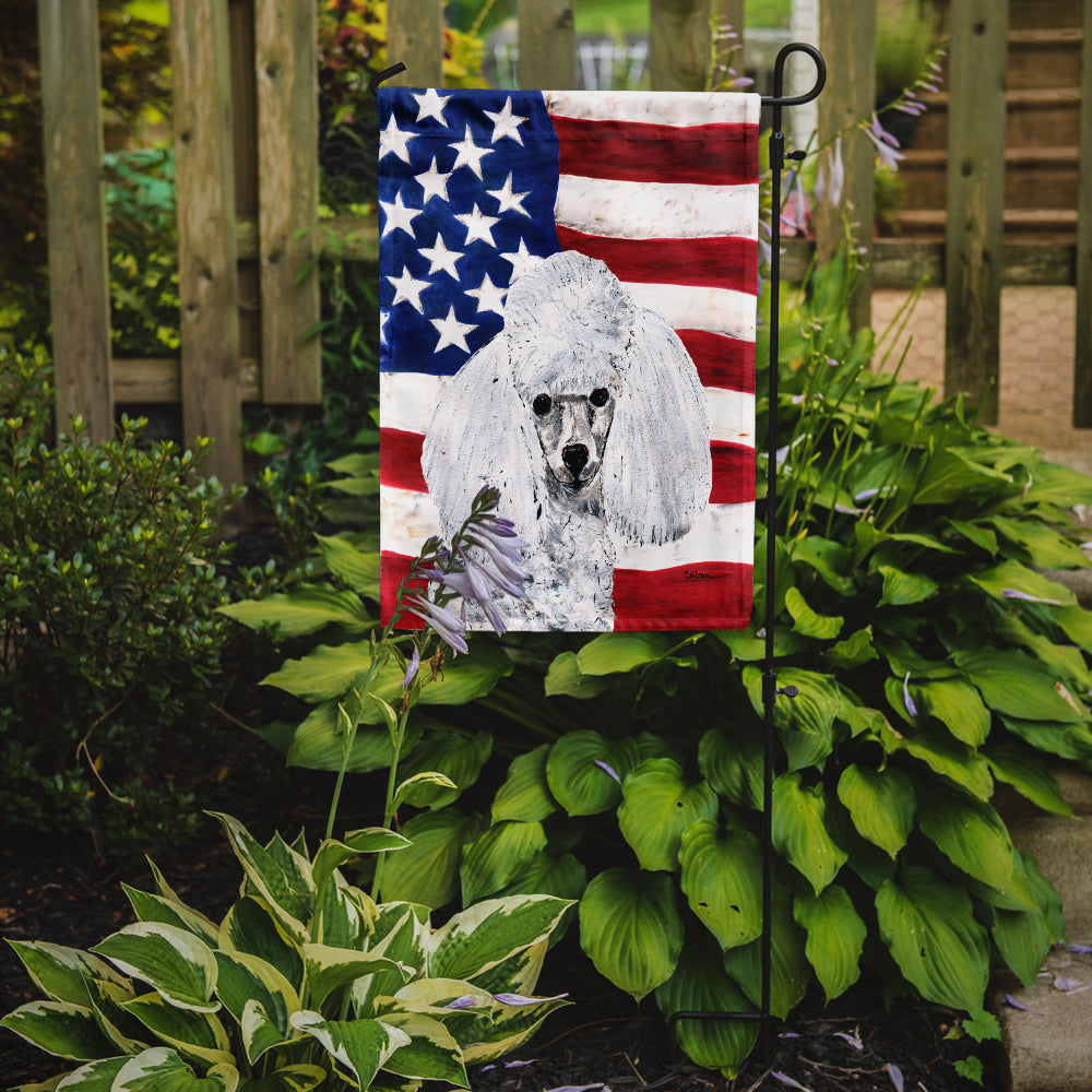 White Toy Poodle with American Flag USA Garden Flag Mailbox Decorative Yard Banner Outside Patio Artwork for Flower Beds, Garden Size, Multicolor