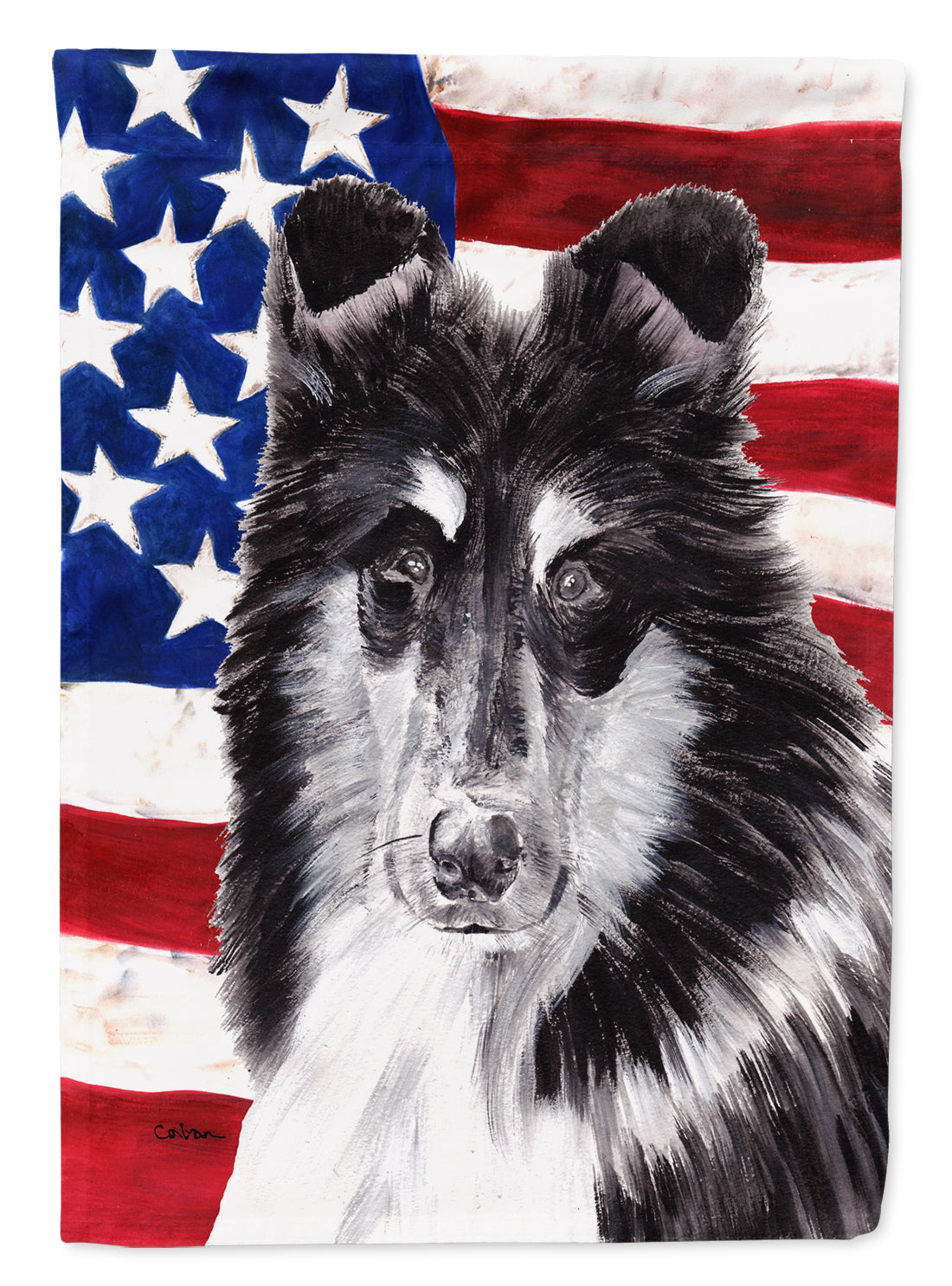 Black and White Collie with American Flag USA Garden Flag Mailbox Decorative Yard Banner Outside Patio Artwork for Flower Beds, Garden Size, Multicolor