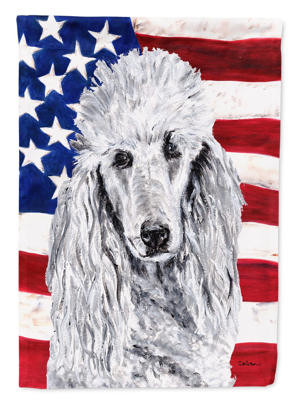 White Standard Poodle with American Flag USA Garden Flag Mailbox Decorative Yard Banner Outside Patio Artwork for Flower Beds, Garden Size, Multicolor