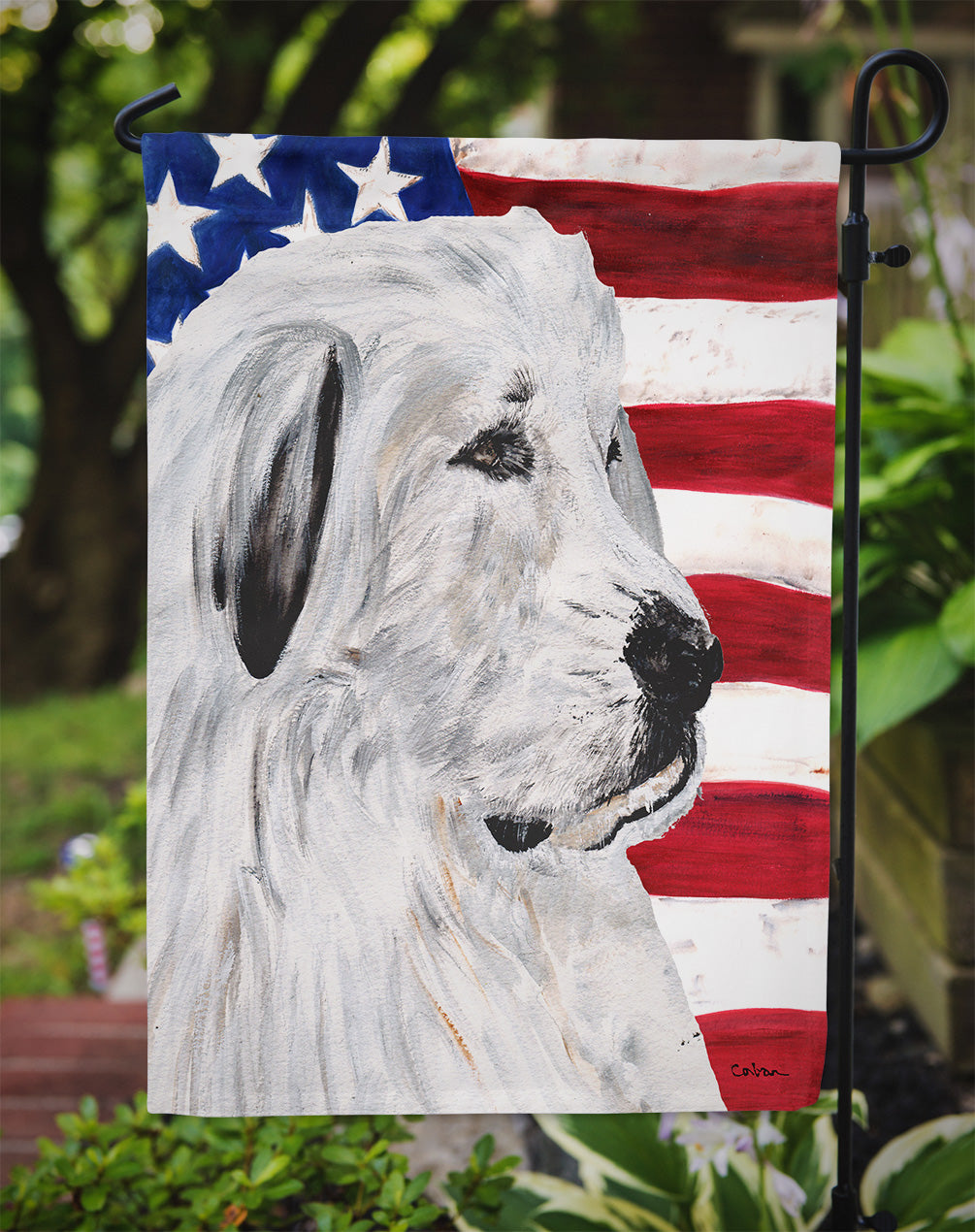 Great Pyrenees with American Flag USA Garden Flag Mailbox Decorative Yard Banner Outside Patio Artwork for Flower Beds, Garden Size, Multicolor