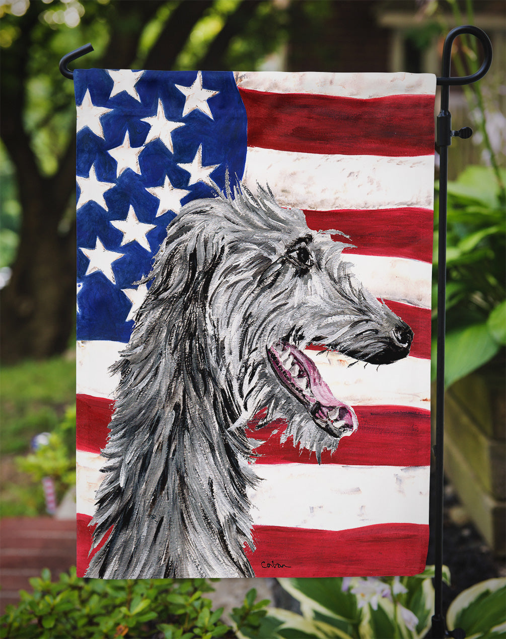 Scottish Deerhound with American Flag USA Garden Flag Mailbox Decorative Yard Banner Outside Patio Artwork for Flower Beds, Garden Size, Multicolor