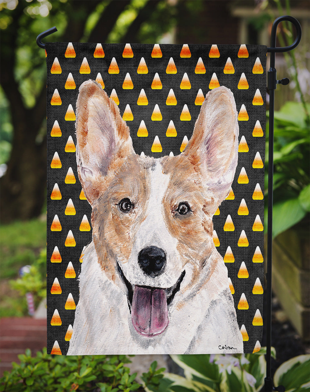Cardigan Corgi Candy Corn Halloween Garden Flag Mailbox Decorative Yard Banner Outside Patio Artwork for Flower Beds, Garden Size, Multicolor