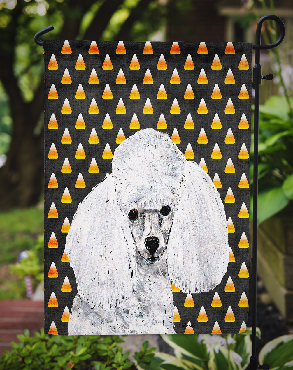 White Toy Poodle Candy Corn Halloween Garden Flag Mailbox Decorative Yard Banner Outside Patio Artwork for Flower Beds, Garden Size, Multicolor