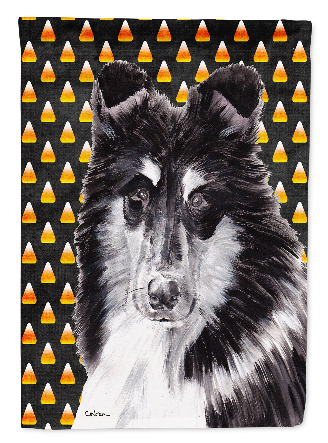 Black and White Collie Candy Corn Halloween Garden Flag Mailbox Decorative Yard Banner Outside Patio Artwork for Flower Beds, Garden Size, Multicolor
