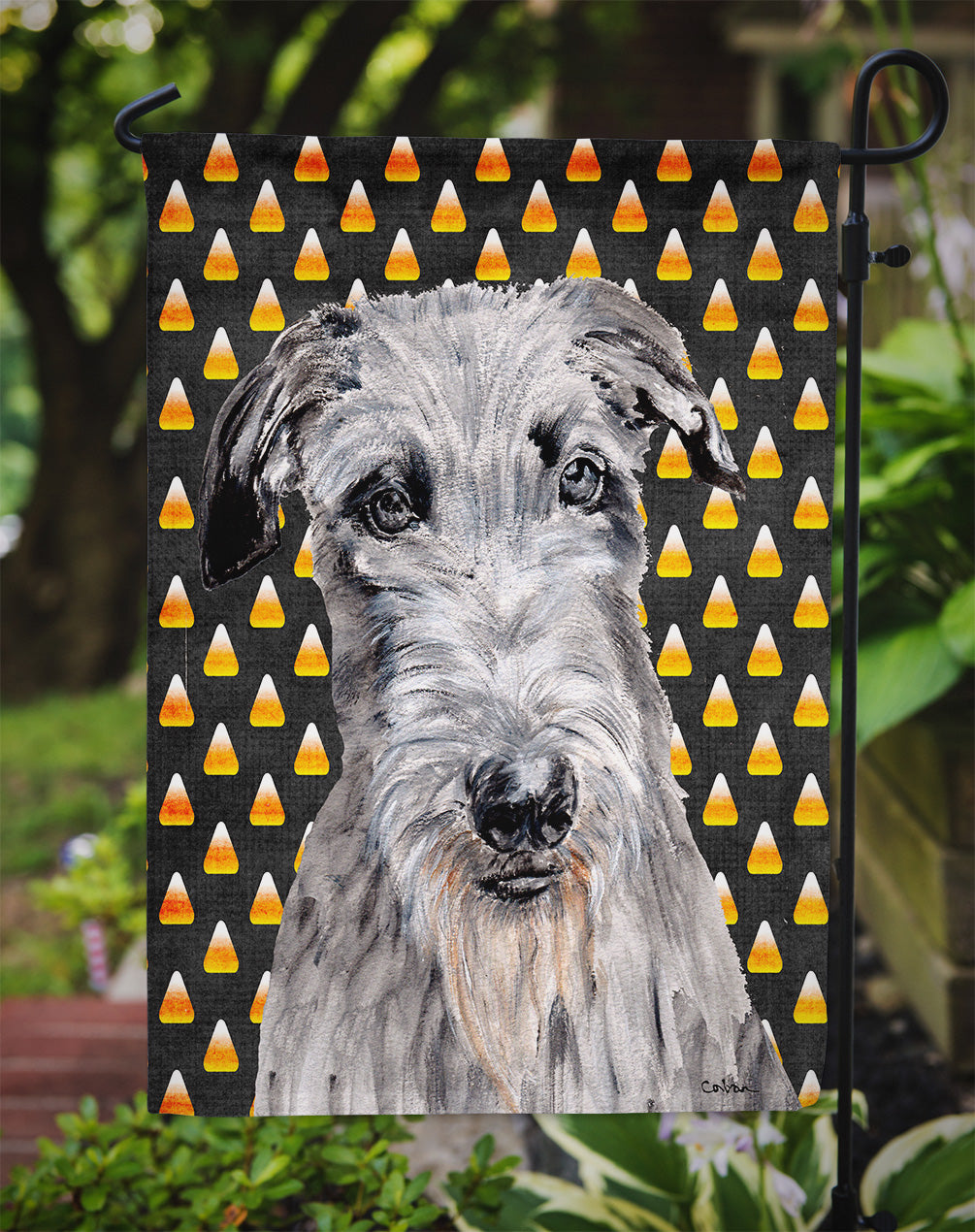 Scottish Deerhound Candy Corn Halloween Garden Flag Mailbox Decorative Yard Banner Outside Patio Artwork for Flower Beds, Garden Size, Multicolor