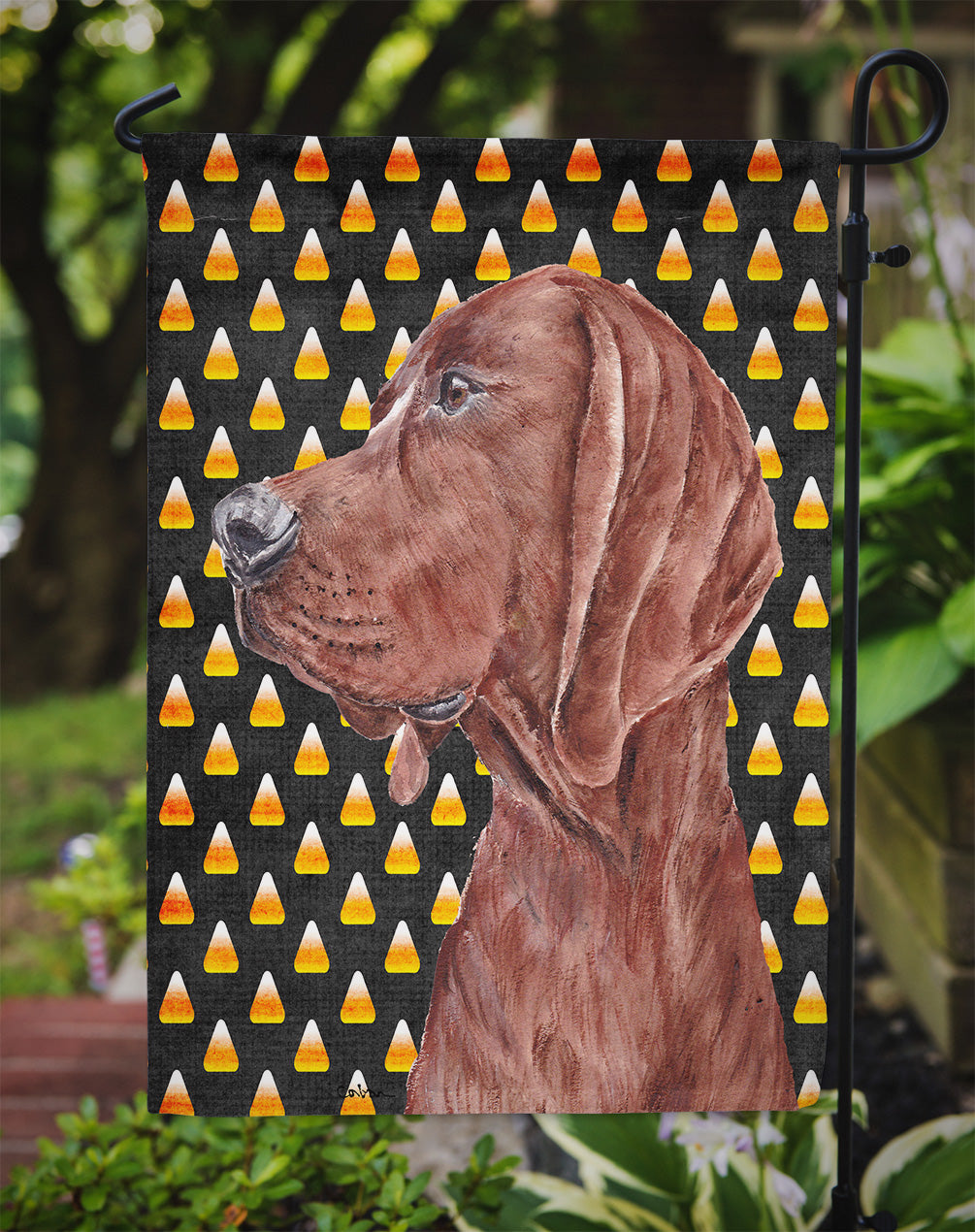 Redbone Coonhound Candy Corn Halloween Garden Flag Mailbox Decorative Yard Banner Outside Patio Artwork for Flower Beds, Garden Size, Multicolor