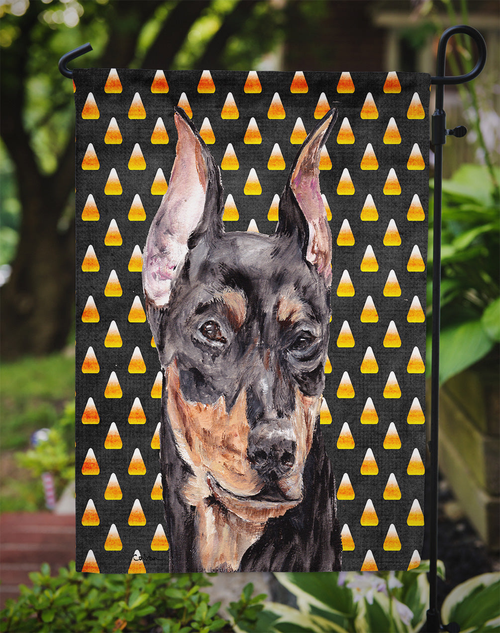 German Pinscher Candy Corn Halloween Garden Flag Mailbox Decorative Yard Banner Outside Patio Artwork for Flower Beds, Garden Size, Multicolor