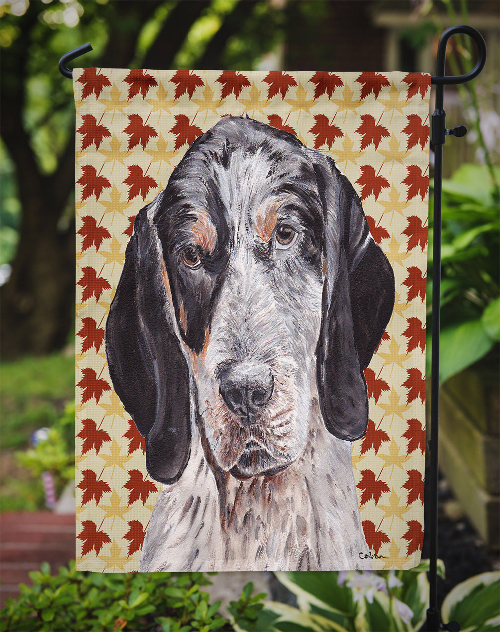 Blue Tick Coonhound Fall Leaves Garden Flag Mailbox Decorative Yard Banner Outside Patio Artwork for Flower Beds, Garden Size, Multicolor