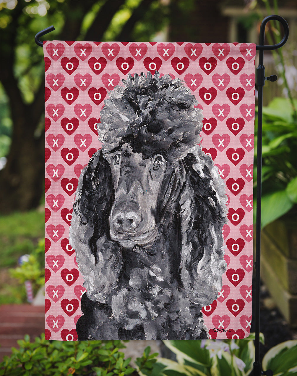 Black Standard Poodle Hearts and Love Garden Flag Mailbox Decorative Yard Banner Outside Patio Artwork for Flower Beds, Garden Size, Multicolor