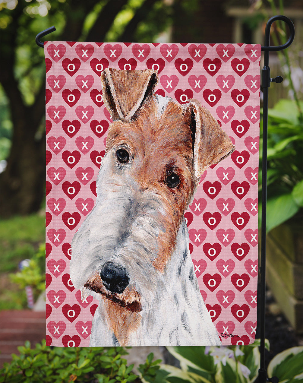 Wire Fox Terrier Hearts and Love Garden Flag Mailbox Decorative Yard Banner Outside Patio Artwork for Flower Beds, Garden Size, Multicolor
