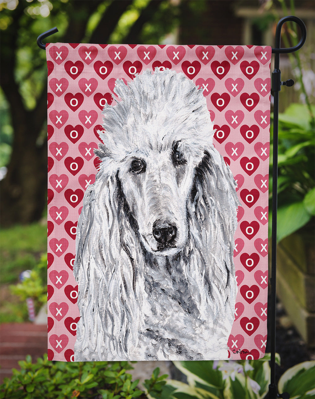 White Standard Poodle Hearts and Love Garden Flag Mailbox Decorative Yard Banner Outside Patio Artwork for Flower Beds, Garden Size, Multicolor