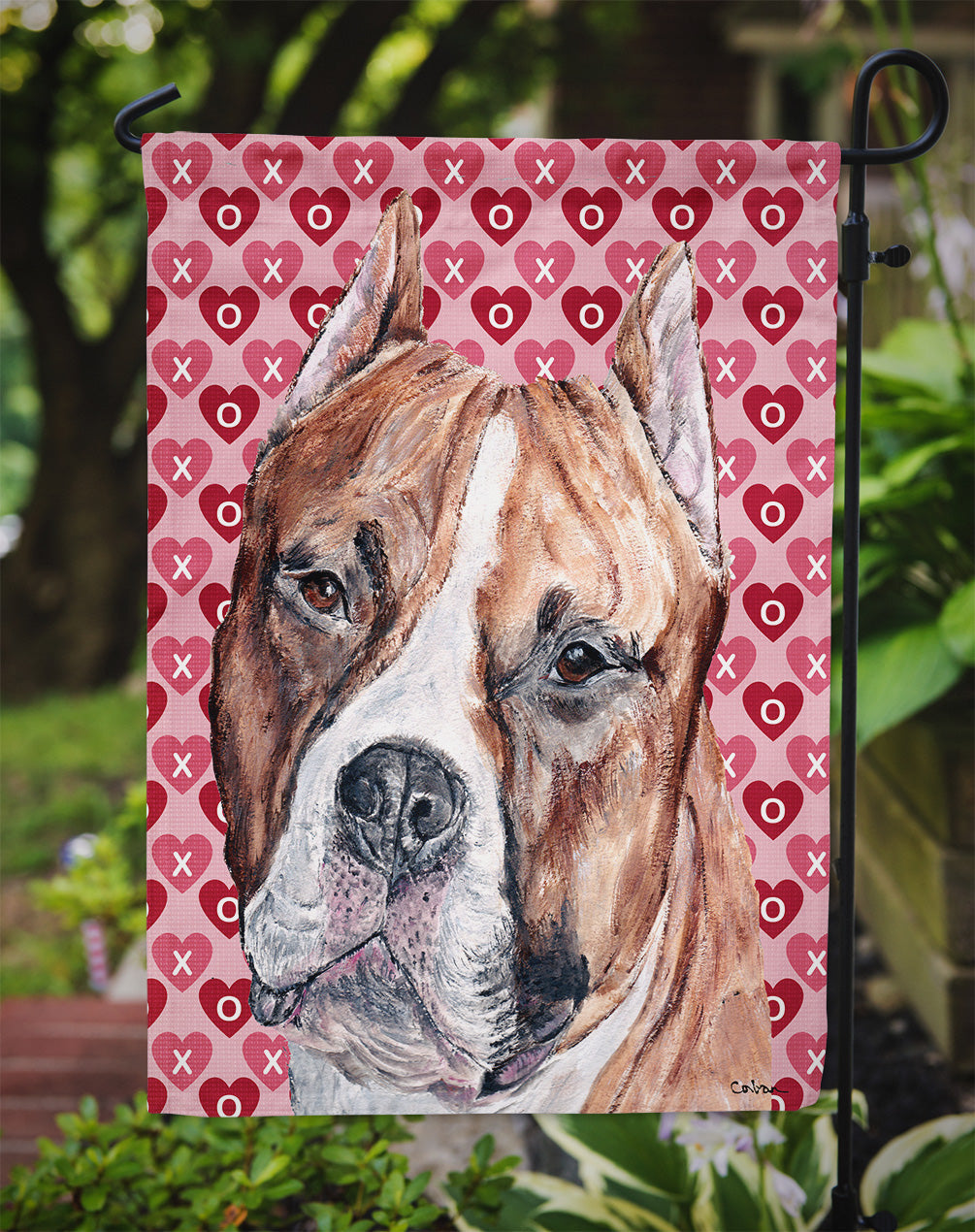 Staffordshire Bull Terrier Staffie Hearts and Love Garden Flag Mailbox Decorative Yard Banner Outside Patio Artwork for Flower Beds, Garden Size, Multicolor