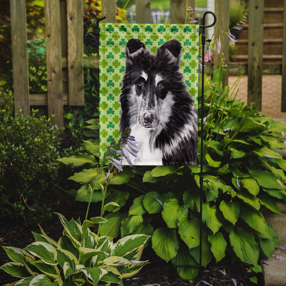 Black and White Collie Lucky Shamrock St. Patrick's Day Garden Flag Mailbox Decorative Yard Banner Outside Patio Artwork for Flower Beds, Garden Size, Multicolor