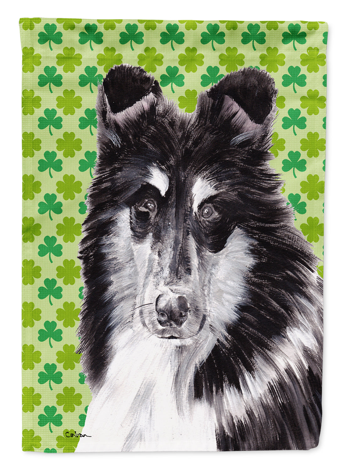 Black and White Collie Lucky Shamrock St. Patrick's Day Garden Flag Mailbox Decorative Yard Banner Outside Patio Artwork for Flower Beds, Garden Size, Multicolor