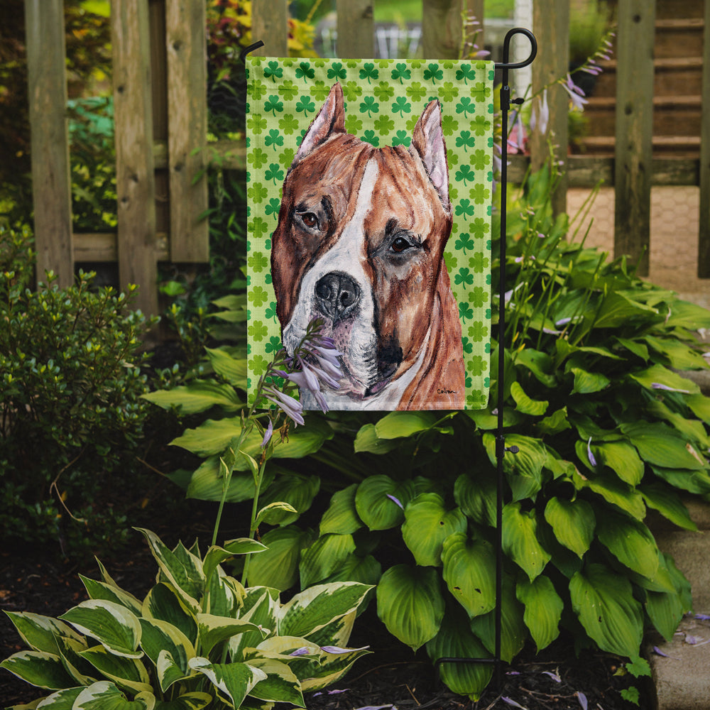 Staffordshire Bull Terrier Staffie Lucky Shamrock St. Patrick's Day Garden Flag Mailbox Decorative Yard Banner Outside Patio Artwork for Flower Beds, Garden Size, Multicolor