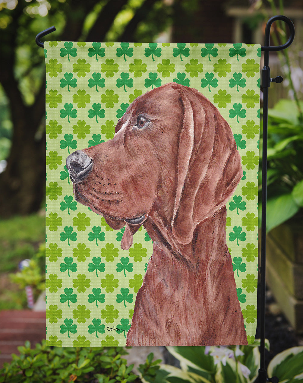 Redbone Coonhound Lucky Shamrock St. Patrick's Day Garden Flag Mailbox Decorative Yard Banner Outside Patio Artwork for Flower Beds, Garden Size, Multicolor