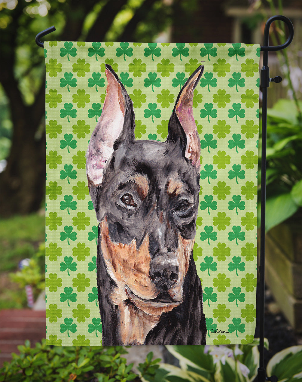 German Pinscher Lucky Shamrock St. Patrick's Day Garden Flag Mailbox Decorative Yard Banner Outside Patio Artwork for Flower Beds, Garden Size, Multicolor