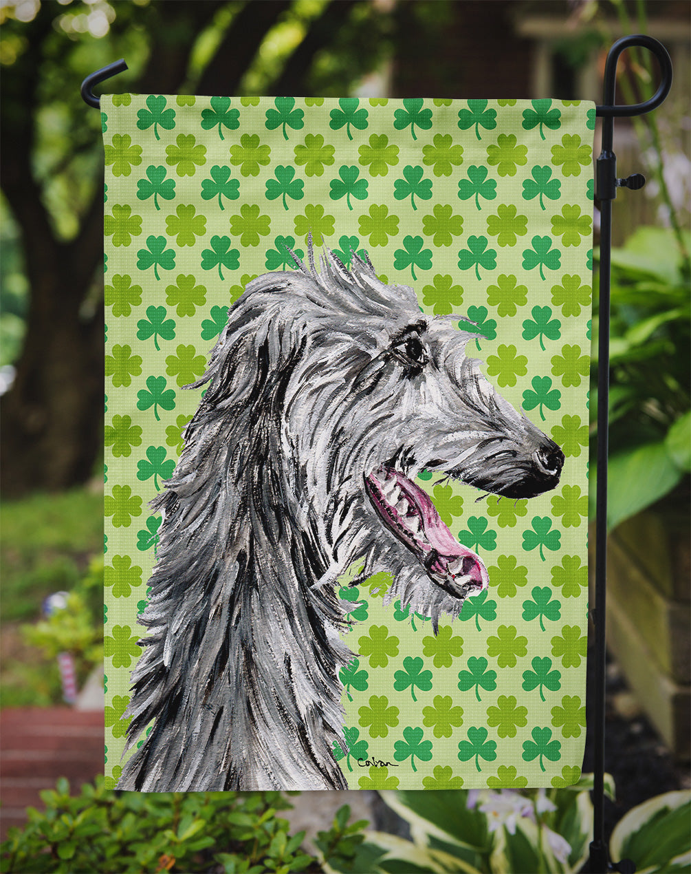 Scottish Deerhound Lucky Shamrock St. Patrick's Day Garden Flag Mailbox Decorative Yard Banner Outside Patio Artwork for Flower Beds, Garden Size, Multicolor