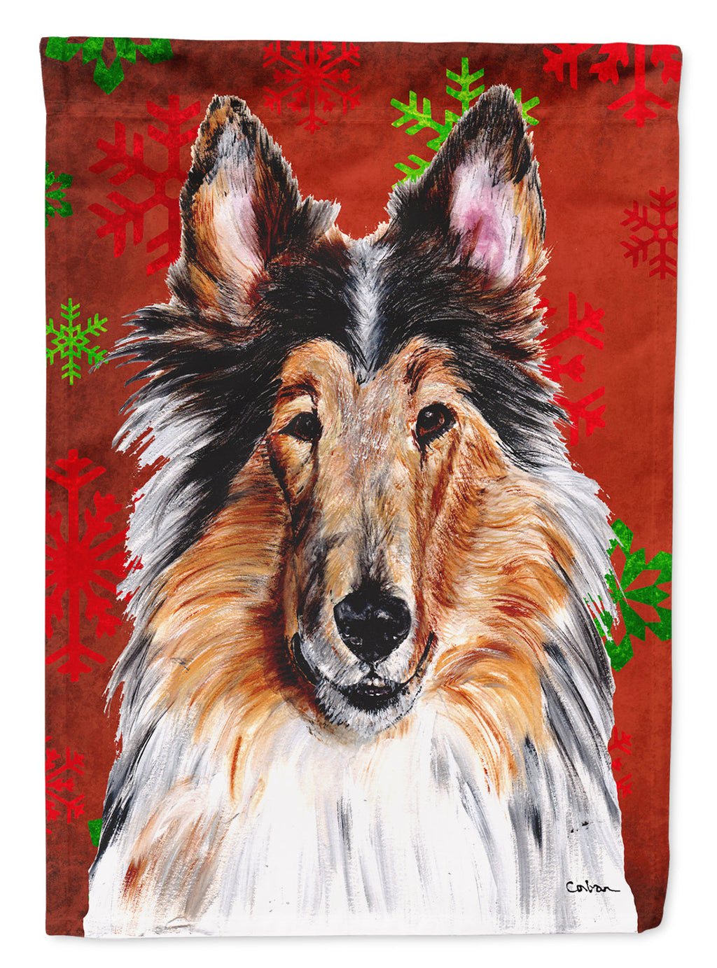Collie Red Snowflakes Holiday Garden Flag Mailbox Decorative Yard Banner Outside Patio Artwork for Flower Beds, Garden Size, Multicolor