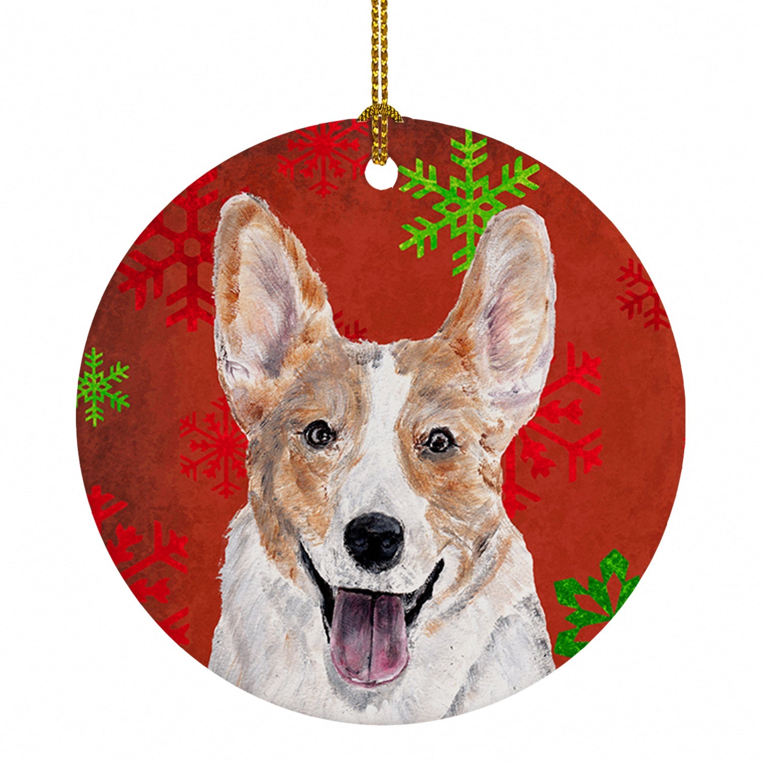 Cardigan Corgi Red Snowflakes Holiday Ceramic Ornament Christmas Tree Hanging Decorations for Home Christmas Holiday, Party, Gift, 3 in, Multicolor