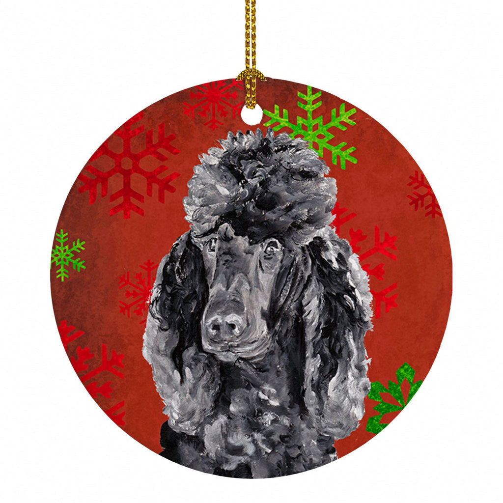 Black Standard Poodle Red Snowflakes Holiday Ceramic Ornament Christmas Tree Hanging Decorations for Home Christmas Holiday, Party, Gift, 3 in, Multicolor