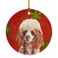 Red Miniature Poodle Red Snowflakes Holiday Ceramic Ornament Christmas Tree Hanging Decorations for Home Christmas Holiday, Party, Gift, 3 in, Multicolor